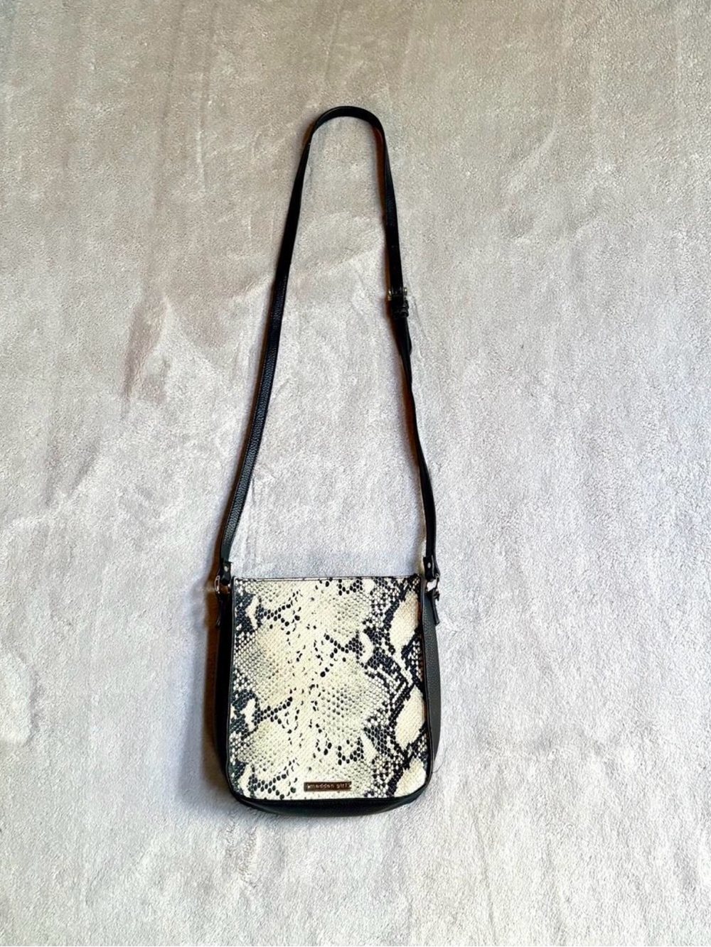 Madden Girl Snake-Print Crossbody Bag in Black & White